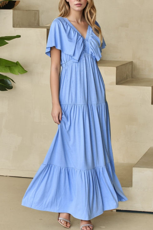 ruffled-v-neck-flutter-sleeve-maxi-dress OhSoStyled - Sophia's Style-1